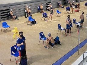 Members of the Brantford Aquatic Club get ready to train at the Wayne Gretzky Sports Centre.