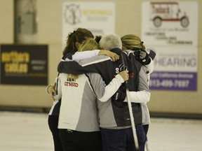 Team Middaugh celebrates after stealing two in the extra end to win the Ontario Senior Women's Curling Championship at the Brockville Country Club in Feb. 2019. The club will decide next Thursday if a 2020-2021 COVID-compliant curling season starting in November will be viable .(FILE PHOTO)