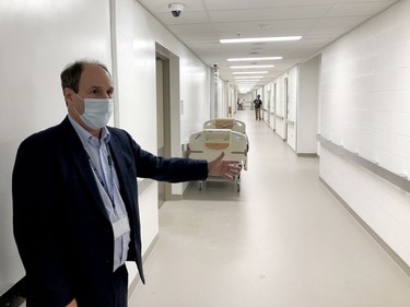 Nick Vlacholias, president and CEO of Brockville General Hospital, stands in a corridor at the back of the building connecting the new hosptial tower to the old building, to give a sense of the expanded facility's size. (RONALD ZAJAC/The Recorder and Times)