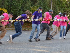 The Burnbrae-Kloosterman team records an impressive time of 38 seconds in the George E. Smith Memorial Fire Truck Pull at the YMCA in Brockville last year. The 2021 event is set for Saturday, Oct. 16. File photo/The Recorder and Times