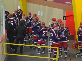 The Cornwall Colts prepare to hit the ice at the Brockville Memorial Centre for a pre-season controlled scrimmage with the Braves on Friday night. The Colts won 5-3, but Brockville took the rematch 6-3 on Saturday.
Tim Ruhnke/Postmedia Network