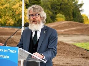 Malcolm Campbell, vice president of research for the University of Guelph, speaks during an announcement for the start of construction on a $6.5-million field crop services building on the university's Ridgetown Campus Oct. 19, 2020.