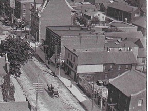 King Street, looking east from Forsyth Street, July 1905. The Thames River Hotel is the wooden false front building at centre right. John Rhodes photo