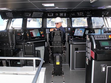 Steve Ingram, president of Hike Metal Products, is pictured in the helm of a new Bay Class Search and Rescue vessel the Wheatley company has built for the Canadian Coast Guard. This boat was delivered in October 2020. Ellwood Shreve/Chatham Daily News/Postmedia Network