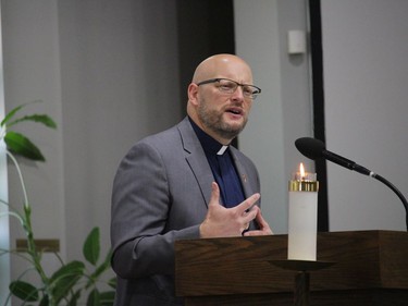 Deacon Guy Cote, speaking at the Rosary Rally at Blessed Sacrament Parish. Photo on Saturday, October 10, 2020, in Cornwall, Ont. Todd Hambleton/Cornwall Standard-Freeholder/Postmedia Network