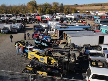 The pits - and this is just a portion of the area - was a beehive of activity on the weekend at the Cornwall speedway. Photo on Sunday, October 11, 2020, in Cornwall, Ont. Todd Hambleton/Cornwall Standard-Freeholder/Postmedia Network