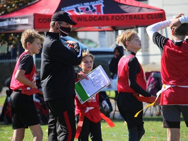 Pewee red team coach Costa Zarifi and troops out on the field. Photo on Sunday, October 12, 2020, in Cornwall, Ont. Todd Hambleton/Cornwall Standard-Freeholder/Postmedia Network