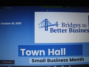 A screen shot during the Thursday evening virtual town hall. Photo on Thursday, October 29, 2020, in Cornwall, Ont. Todd Hambleton/Cornwall Standard-Freeholder/Postmedia Network