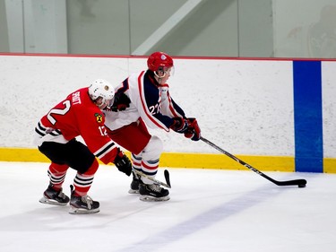 Brockville Braves Josh Spratt chases Cornwall Colts Nicholas Yuill during a pre-season scrimmage between the two teams on Saturday October 3, 2020 in Cornwall, Ont. 
Robert Lefebvre/Special to the Cornwall Standard-Freeholder/Postmedia Network