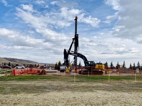 Work on the West Path Delivery Project on October 8. TC Energy and contractor Michels anticipate completing the main Cochrane part by October 15. Patrick Gibson/Cochrane Times