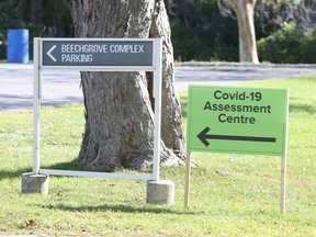 Entrance to the COVID-19 assessment centre at the Beechgrove Complex in Kingston on Saturday, Oct. 3, 2020. Meghan Balogh/The Whig-Standard/Postmedia Network