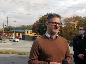 Gilles Charette, executive director of HIV/Aids Regional Services, gives an update on the new Integrated Care Hub across from its new location on Montreal Street in Kingston on Tuesday. (Steph Crosier/The Whig-Standard)