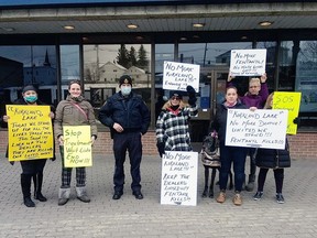 A group of Kirkland Lake residents came together on Sunday to voice their concerns regarding the opioid epidemic that is griping many parts of the country. In the photo are, left to right, Flo Batisse, Stacey greening, KL OPP Sargeant Ryan Dougan, Vivienne Smith, Amber Jasmine, Carrie Johnston and Constance Bennett.