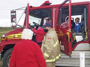 The Chisholm Fire Department was on hand at the Great Pumpkin Tour in Powassan letting children sit in the pumper truck and occasionally blast the horn.
Rocco Frangione Photo