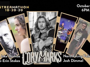 Live performances by local musicians such as Northfacing Folk, Rose Erin Stokes, Jake Thomas, Josh Dimmel and headliner Cory Marks were featured in Streamathon 10-20-20.
Supplied