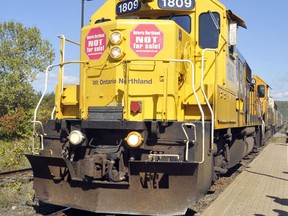 The last Northlander train left The Station in North Bay Sept. 28, 2012. As Ontario Northland Transportation Commission workers, union representatives, elected officials and residents gathered in protest, the train departed for the last time on its way to Cochrane. Nugget file photo