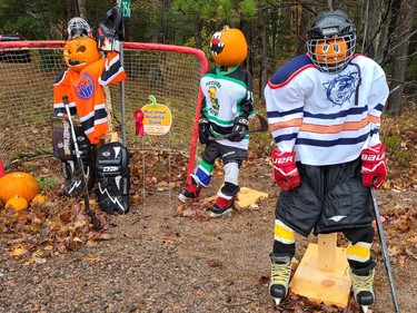 Heather and Dave Jobe won first place in the most unique harvest display category with their hockey team display. This was the first year for the pumpkin folks residential decorating contest as part of the 2020 Petawawa Ramble.