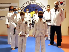 Here are some of the Ottawa Valley Taekwon-Do students who recently competed in the Virtual International Taekwon-Do Federation (ITF) Pan-American (Pan-AM) Pattern Tournament. Because of the class bubbles, all of the competitors could not get together for a large group photo. In the back (from left) are Janice Harrison, Blue Stripe; Kerry-Lynne Wilson, Yellow Stripe; Bernadette Demong, 3rd Dan (co-owner and assistant instructor); Luc Fleurant, 5th Dan (co-owner and head instructor); Erik Fleurant, 3rd Dan and (front from left) are Laurelle Hickson, Blue Stripe; Vienna Kerr, Yellow Stripe; Isaac MacRae, Yellow Stripe and Darren Webb, 1st Dan.