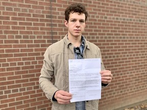 Stratford and District secondary school student Chris Rouse, 17, is one of 41 local teens who hasn't been reimbursed more than $4,000 apiece for a trip to Italy and France that was cancelled in February because of COVID-19. Cory Smith/The Beacon Herald