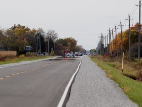 One person was rushed to hospital with what police called life-threatening injuries after a two-car crash at Petrolia Line and Kimball Road on Wednesday October 21, 2020 in St. Clair Township, Ont. (Terry Bridge/Sarnia Observer)