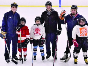 An under 11 team from the Soo Pee Wee Hockey League that includes, from left to right, Ryan and Charlie Corcoran, Kadin and Damian Micomonaco, Ryan and Bryson Barsanti. ALLANA PLAUNT