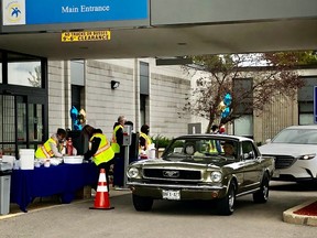 Community members arrive at Pathways Health Centre for Children in Sarnia for a drive-in concert event Oct. 3. About 50 vehicles were on hand for the organization's 45th anniversary gift to the community, Pathways executive director Alison Morrison said. (Submitted)