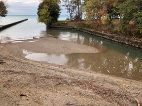 Cow Creek near where it meets Lake Huron in Bright's Grove is pictured Oct. 19, 2020. Sarnia city council recently voted for a staff report looking into what it would take to dredge sand that has built up in recent years. (Submitted)