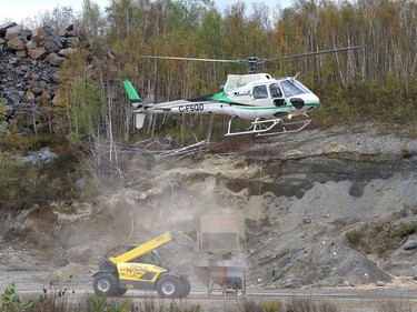 ValeÕs annual aerial seeding program wrapped up on Friday October 2, 2020, near the town of Wahnapitae. Helicopters from Zimmer Air Services applied fertilizer, grass seed and lime over a four-day period. Pioneer Construction provided the staging site for the project. The aerial seeding program targets barren land requiring reclamation around the companyÕs operations. The program, which started in 1990, has treated more than 3,900 hectares (9,650 acres) of land to date. This yearÕs treatment area was about 100 hectares (247 acres). Starting this weekend, Zimmer helicopters will apply lime to an area about one kilometre north of Vale's Copper Cliff central tailings area. John Lappa/Sudbury Star/Postmedia Network