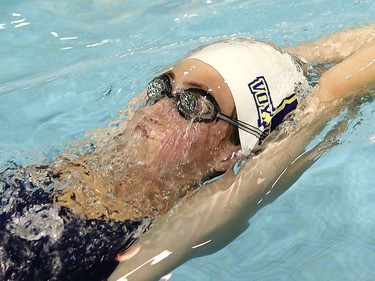 Noemie Ringuette, of Laurentian University Voyageurs swim team, trains in the pool at the Howard Armstrong Recreation Centre in Hanmer on Tuesday.