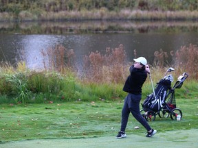 Breck Morrow, of Lively District Secondary School, competes in the city high school golf championship in Lively, Ont. on Thursday October 8, 2020. John Lappa/Sudbury Star/Postmedia Network