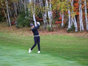 Ryan Remington, of Lively District Secondary School, competes in the city high school golf championship in Lively, Ont. on Thursday October 8, 2020. John Lappa/Sudbury Star/Postmedia Network