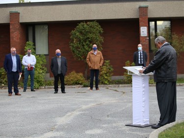 Founding principal Patrick Slack makes a point at the official opening of Sudbury Christian Academy on Dublin Street in Sudbury, Ont. on Friday October 9, 2020. The private school is located at the former location of St. Raphael Catholic Elementary School. John Lappa/Sudbury Star/Postmedia Network