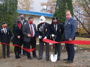 Nickel Belt MP Marc G. Serré joined Sudbury MP Paul Lefebvre, Lockerby Legion President Jennifer Huard and other members of the community at Branch 564 on Thursday to announce Community War Memorial funding. Supplied photo