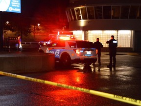 Police and paramedics were called to the downtown bus depot on Sunday night after a man was wounded on nearby Cedar Street from an apparent stabbing.