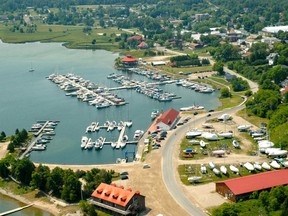Aerial view of Gore Bay, the small town Steve Maxwell shops at. Hundreds of great small towns like this in Canada offer sane and satisfying lifestyle opportunities. Robby Colwell