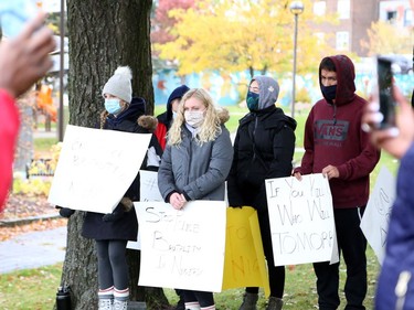 Members of the Nigerian community in Greater Sudbury and their supporters gathered in Memorial Park in Sudbury, Ontario on Saturday, October 17, 2020, for an End SARS, or #ENDSARS event, calling for the Nigerian government to end the deployment of the Special Anti-Robbery Squad, or SARS, a unit of the Nigerian Police Force and a controversial division known for police oppression and brutality. Nigerians have shared stories and video evidence of how SARS members have engaged in kidnapping, murder, theft, rape, torture, unlawful arrests, humiliation, unlawful detention, extrajudicial killings, and extortion. Protests in Nigeria have been violently oppressed, despite a recent announcement the Nigerian Police Force that it would dissolve SARS. Protests have spread around the world, with participants calling on the international community, including the Canadian government, to take action, and to push for sanctions against those who perpetrated the acts. For more information on Greater Sudbury's Nigerian community, visit www.facebook.com/thenigeriancommunitysudbury. Ben Leeson/The Sudbury Star/Postmedia Network