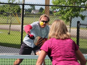 John Sidorko and Linda Jones faceoff at Sarnia's Pickleball Hub in Blackwell Park in June 2020. Feedback is being sought until Oct. 28 at speakupsarnia.ca/r-zone-respect-responsibility on a draft R-Zone policy governing behaviour at Sarnia's recreational facilities. File photo/Postmedia Network