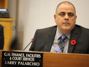 Lambton County treasurer Larry Palarchio, is shown at a  meeting of Lambton County council in November 2019. Lambton County council on Oct. 7 decided it won't accept new applications for grants to help fund local capital projects in 2021 because of worries over the pandemic's ongoing financial impact. File photo/Postmedia Network