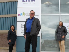 From left, Sylvie Lamothe, program coordinator for newly renamed Link North, Ross MacDonald, the business development specialist with the Timmins Economic Development Corporation, and Sylvie St. Onge-McPhail, programs manager for Link North.

Supplied