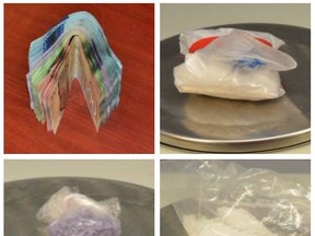 Cash and suspected drugs were seized by Chatham-Kent police during a drug raid in Chatham, Ont., on Thursday, Oct. 1, 2020. (Chatham-Kent Police Photo)