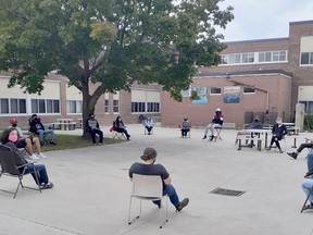 The Indigenous Studies class' outdoor classroom at Wallaceburg District Secondary School. Weather-permitted, classes have been held outdoors. Submitted