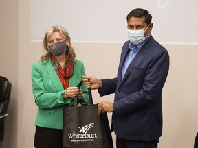 Whitecourt mayor Maryann Chichak welcomed the Honourable Prasad Panda, Minister of Infrastructure to town Oct. 26. Prasad made a funding announcement regarding a new library and arts centre.
Brigette Moore