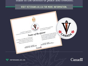 The federal government plans to honour Canada’s Second World War veterans with a commemorative lapel pin. Supplied Photo