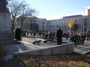 Remembrance Day begins at cenotaph on Queen Street East in Sault Ste. Marie, Ont., on Friday, Nov. 11, 2016. (BRIAN KELLY/THE SAULT STAR/POSTMEDIA NETWORK)