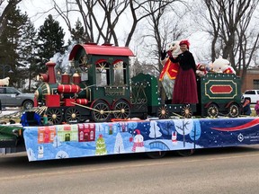 Mayor Gale Katchur and the City mascot pictured during the 2019 Santa Claus Parade. The annual parade has been replaced by a Light Walk this year to accomodate COVID-19 safety protocols. Photo Supplied by the Fort Saskatchewan and District Chamber of Commerce.