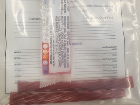 Kenora OPP say a smal razor blade was found in an tampered with Twizzler's package on Sunday, Nov. 1.