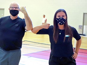 Nicole Beattie, vice-president of philanthropy, marketing and communications for the YMCA of Northeastern Ontario, gives Andrew Finlay a thumbs-up for his pickleball challenge to support the My Y is Resilient campaign.
Submitted Photo