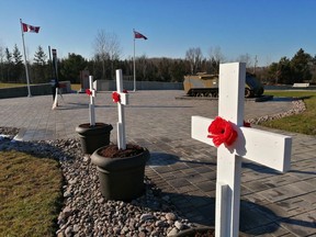Wreaths and visitors are always welcome to pay respects at the East Ferris cenotaph although the live Remembrance Day ceremony was canceled due to COVID 19 gathering restrictions. Dave Dale, Local Journalism Initiative Reporter