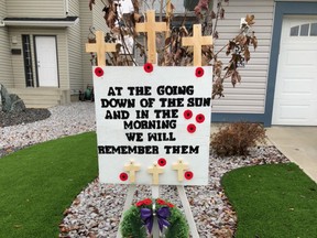 To bring more attention to Remembrance Day, Park resident Cari Vogan decided to build a temporary memorial in her front yard in the Clarkdale neighbourhood. Photo Supplied