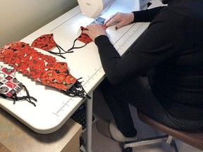Sherwood Park resident Sandra Kulczycki has been sewing poppy masks to raise funds for the Royal Canadian Legion's Poppy Fund. Photos Supplied